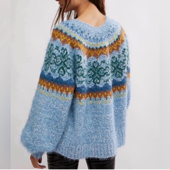 NWT Free People Festive Frost Sweater Ice Blue Size M - Picture 4 of 11